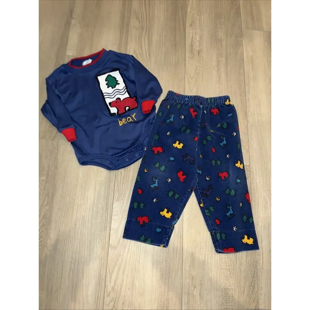 Vintage Carters 2 Piece Boys Set‎ 80s 90s Cordoroy Bear 18 Month